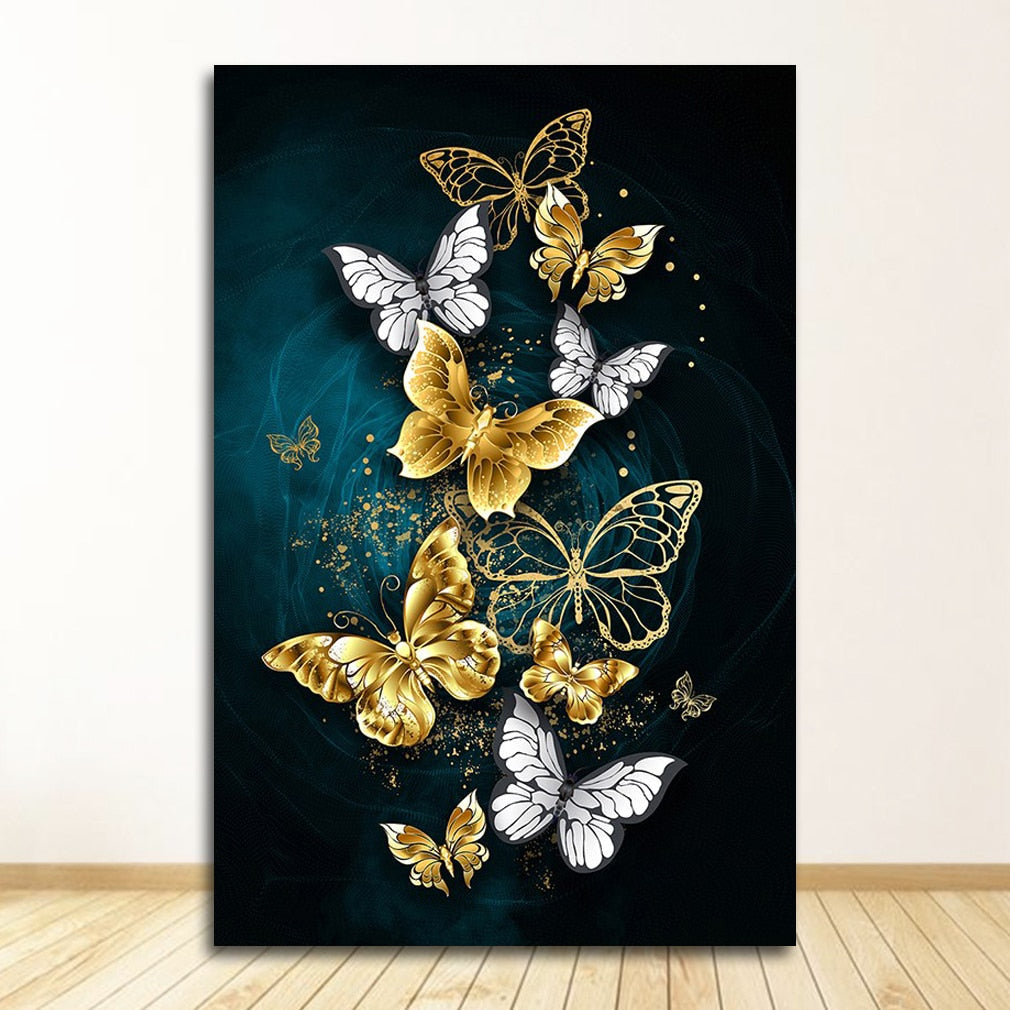 Blue Gold Butterfly Canvas Art