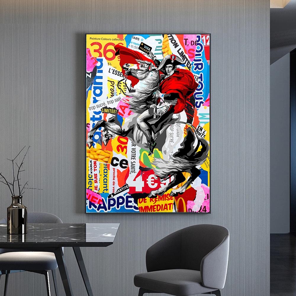 Graffiti Napoleon Portrait Horse Canvas Art