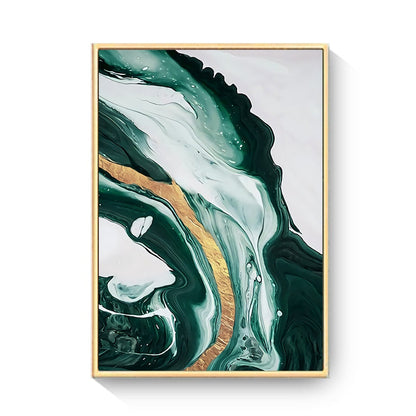 White Green Gold Marble Canvas Art