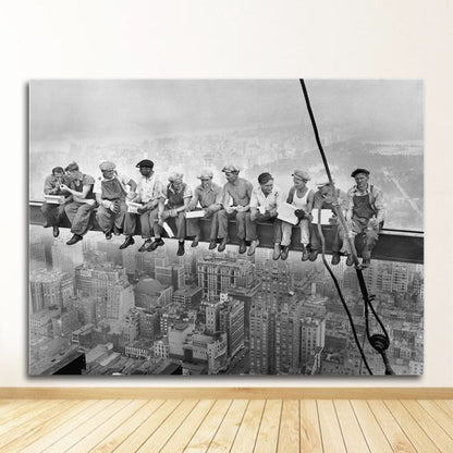 Black & White Lunch On a Skyscraper Canvas Art