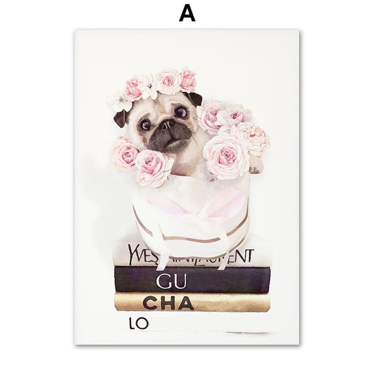 Fashion Book Cat Dog Perfume Flowers Wall Art Canvas