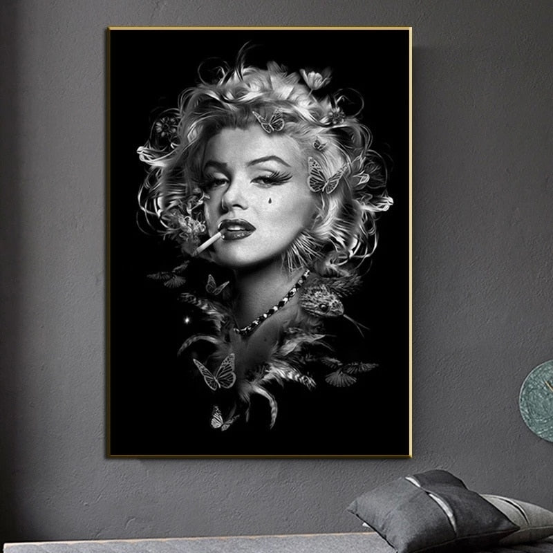 Black and White Marilyn Monroe Smoking Canvas Art