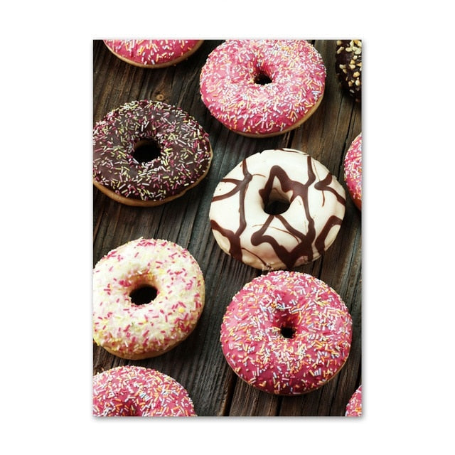 Chocolate Coated Doughnut Coffee Fruit Yoghurt Canvas Art