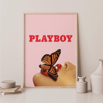 Vintage Butterfly Sexy Red Lips Canvas Art