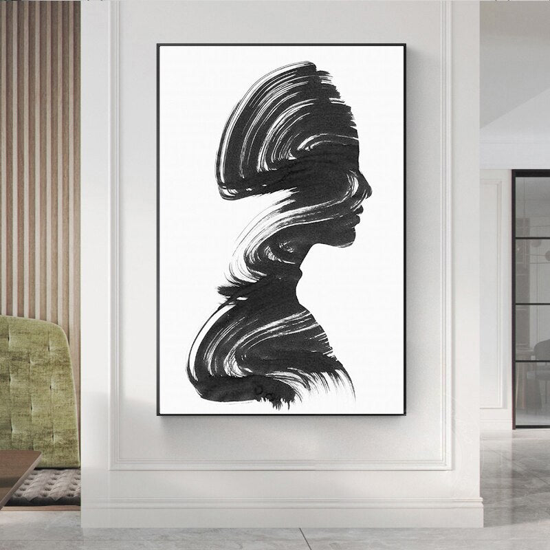 Abstract Black and White Sexy Woman Sketch Canvas Art