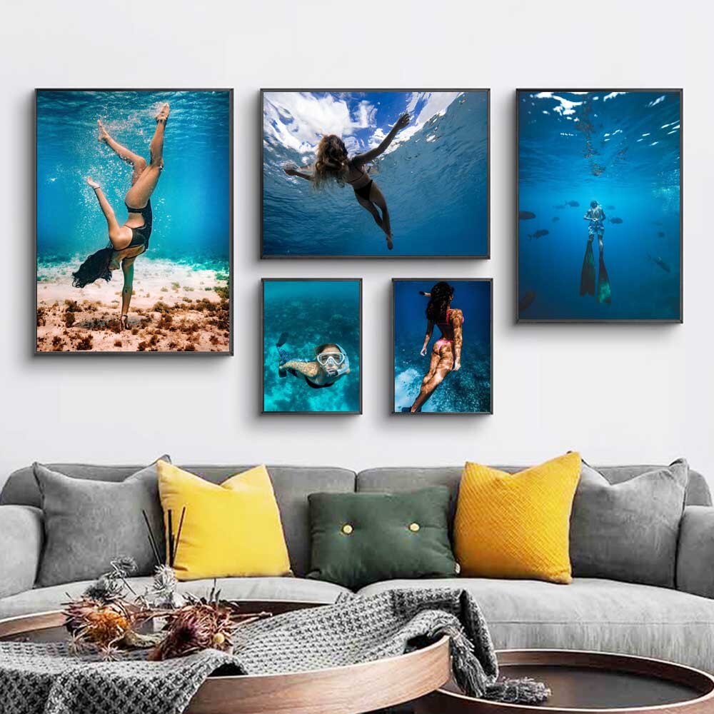 Blue Ocean Diving Goddess Canvas Art