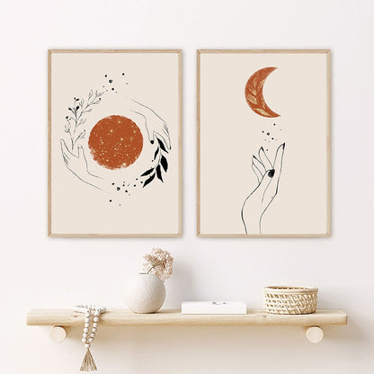 Mystic Hand Sun and Moon Canvas Art