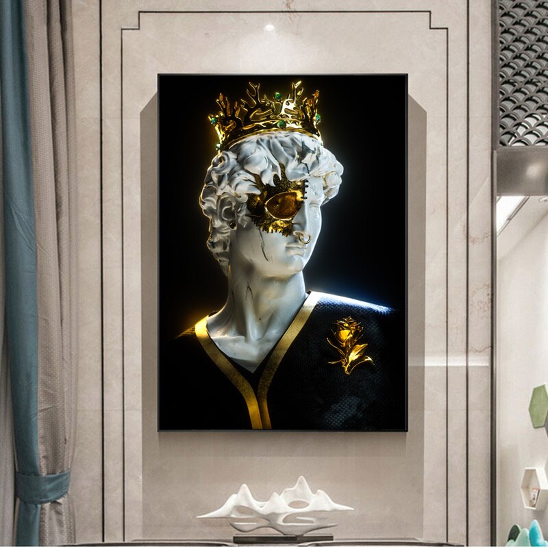 David Statue With Crown and Glasses Canvas Art