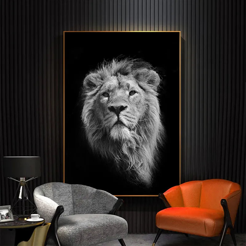 Black And White Ferocious Lion Canvas Art