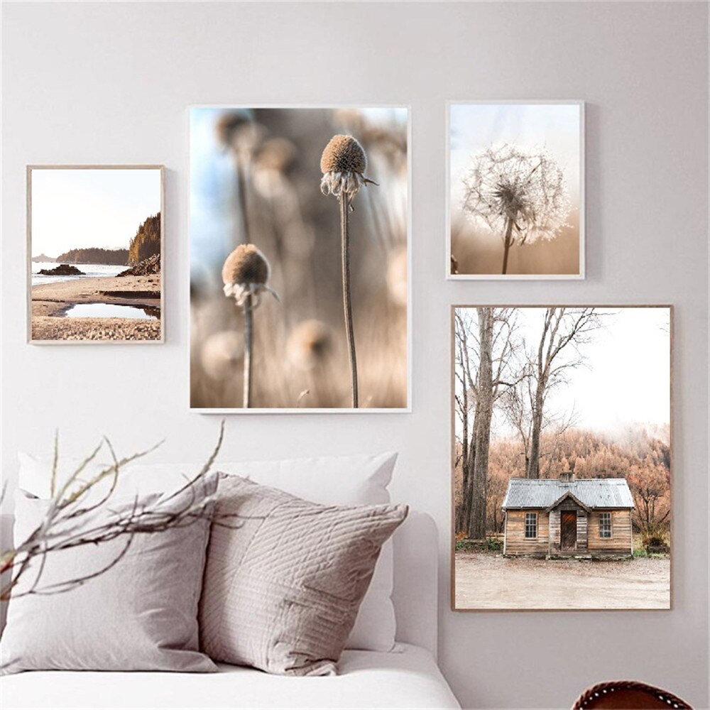 Brown Landscape Dandelion Elk Canvas Art