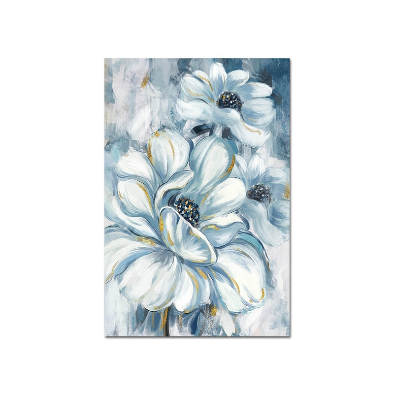 Light Blue Flower Oil Painting Canvas Art