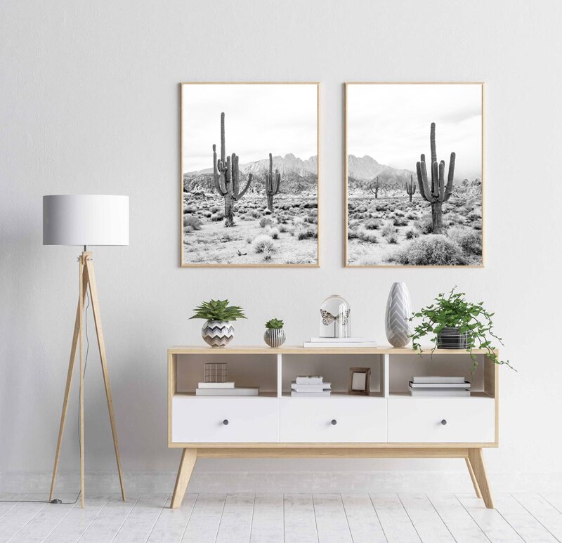 Black And White Cactus Desert Canvas Art