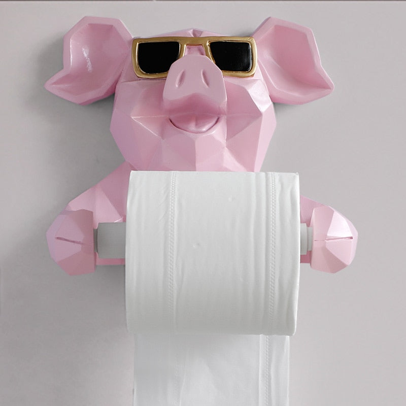 Pig Cat Paper Holder Statue