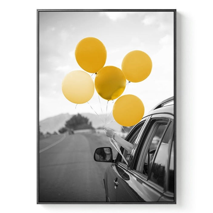 Black And White Yellow Hot Air Balloon Canvas Art