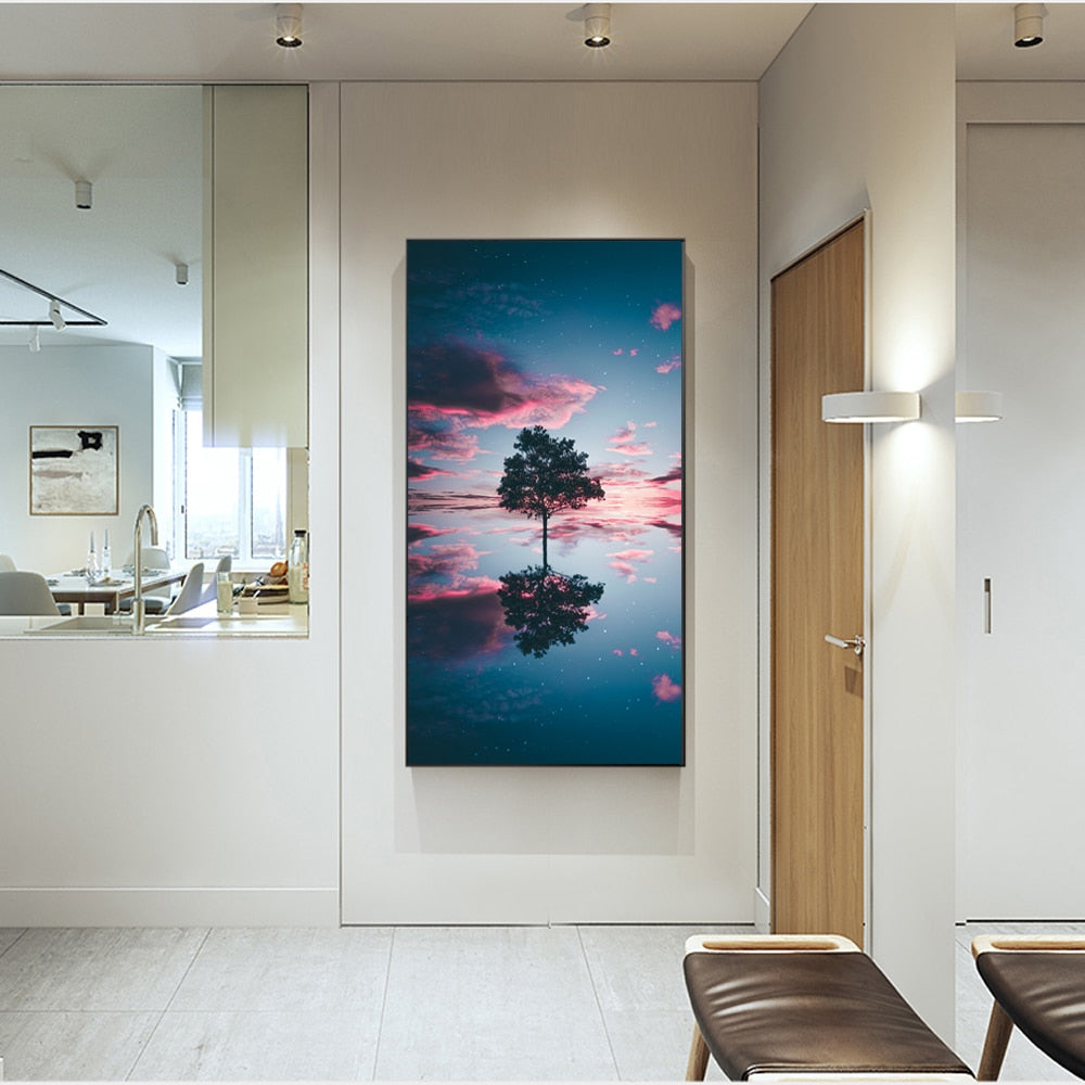 Cloud And Tree Reflection Wall Art Canvas