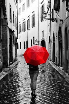 Black and White Eiffel Tower Red Umbrella Canvas Art