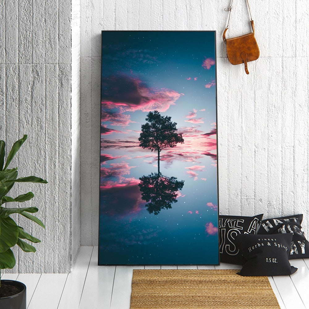 Cloud And Tree Reflection Wall Art Canvas