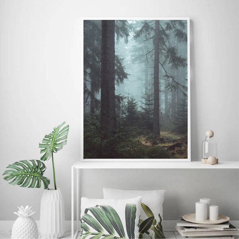 Misty Forest Landscape Canvas Art