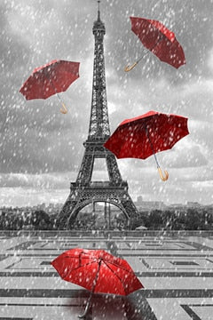 Black and White Eiffel Tower Red Umbrella Canvas Art