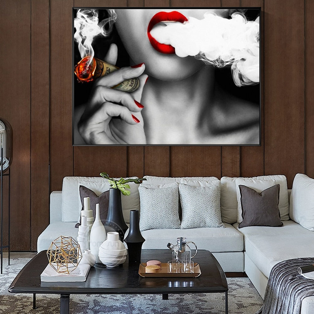 Sexy Girl Smoking A Cigar Canvas Art