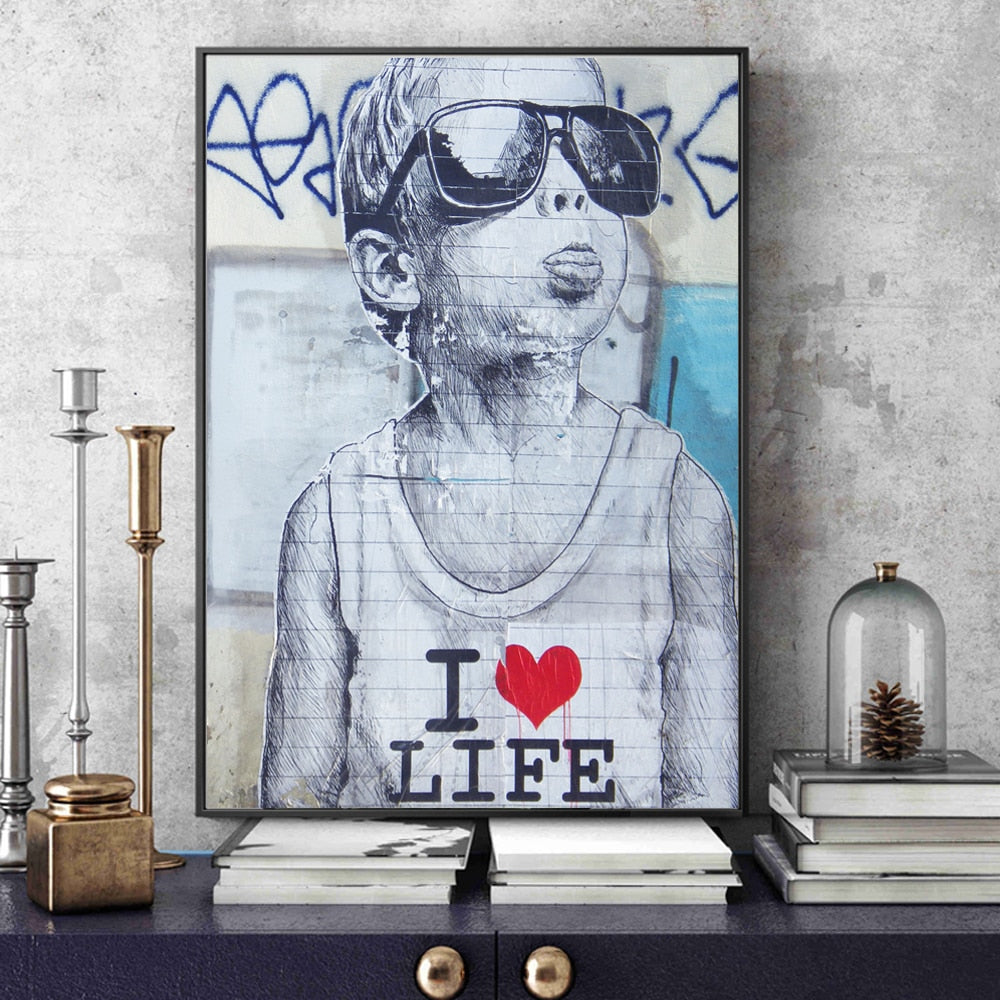 Lady Kids Graffiti Street Style Canvas Art