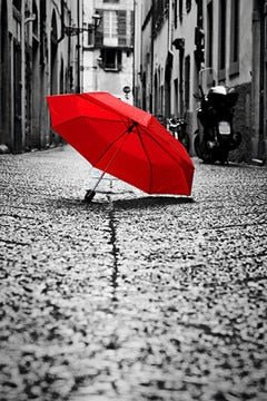 Black and White Eiffel Tower Red Umbrella Canvas Art