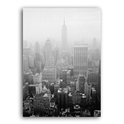 Black and White Manhattan Plane Train Canvas Art