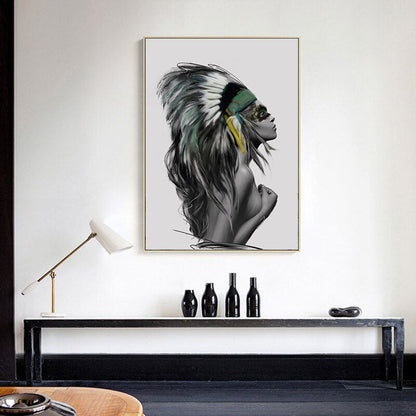 Black and White Native American Indian Woman Canvas Art