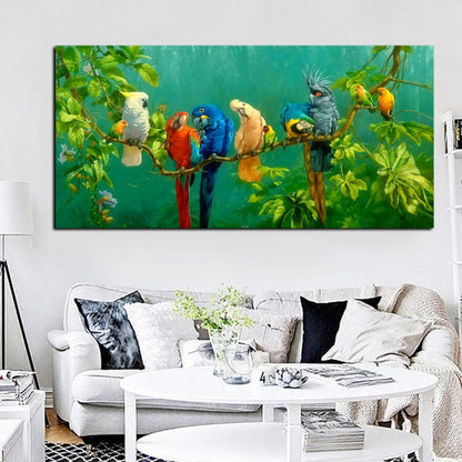 Parrot Bird on Branches Oil Painting Canvas Art