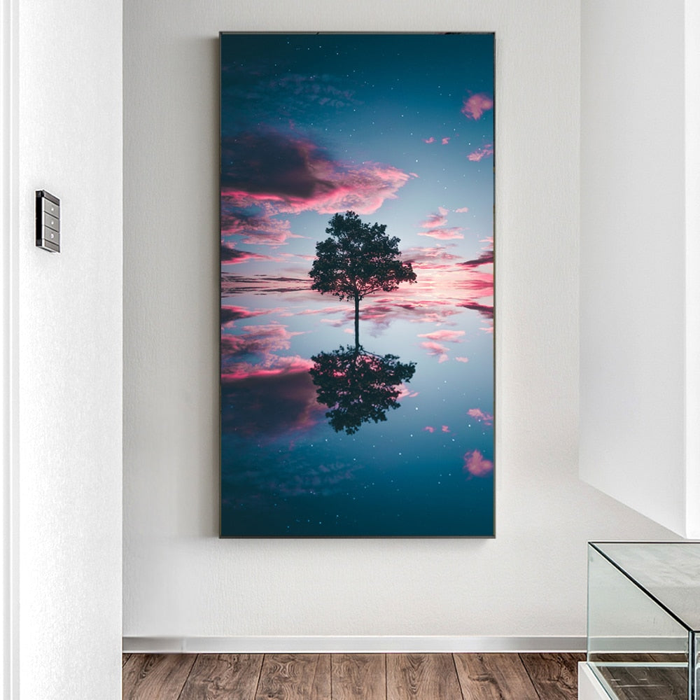 Cloud And Tree Reflection Wall Art Canvas