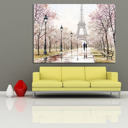 Romantic Couple Paris Eiffel Tower Oil Painting Canvas Art