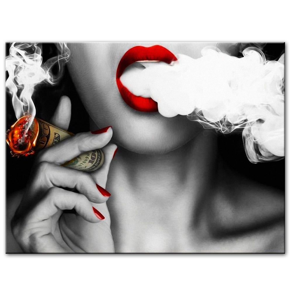 Sexy Girl Smoking A Cigar Canvas Art