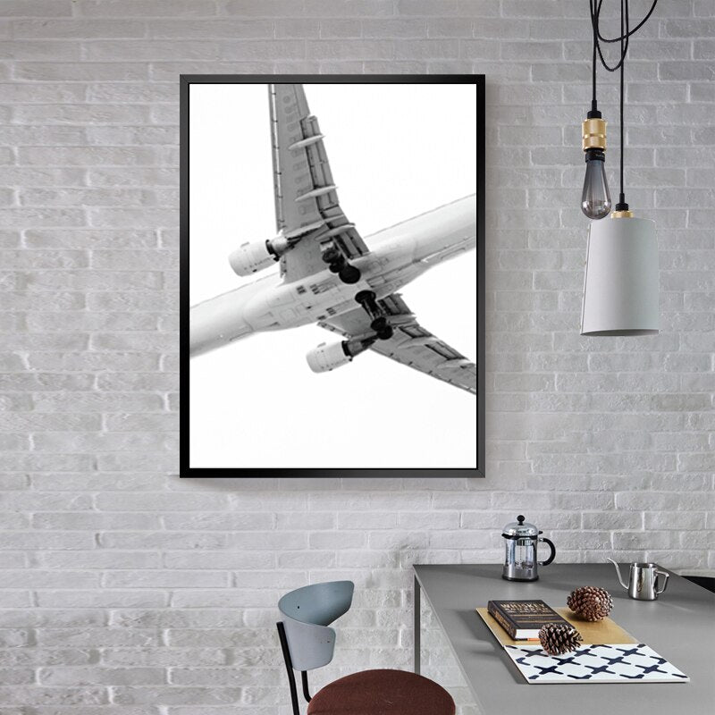 Black and White Manhattan Plane Train Canvas Art