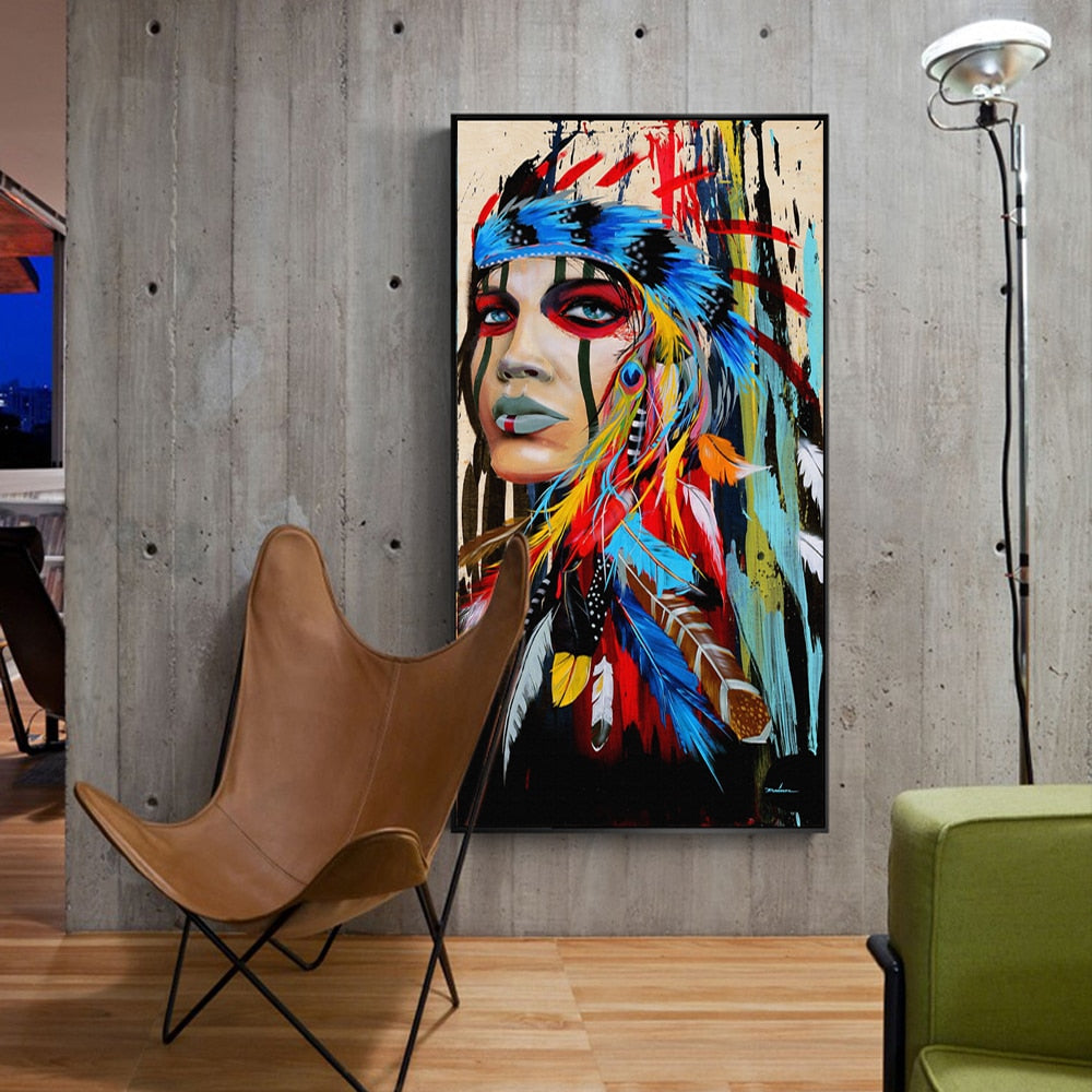 Pop Art Indian Native American Girl Canvas Art