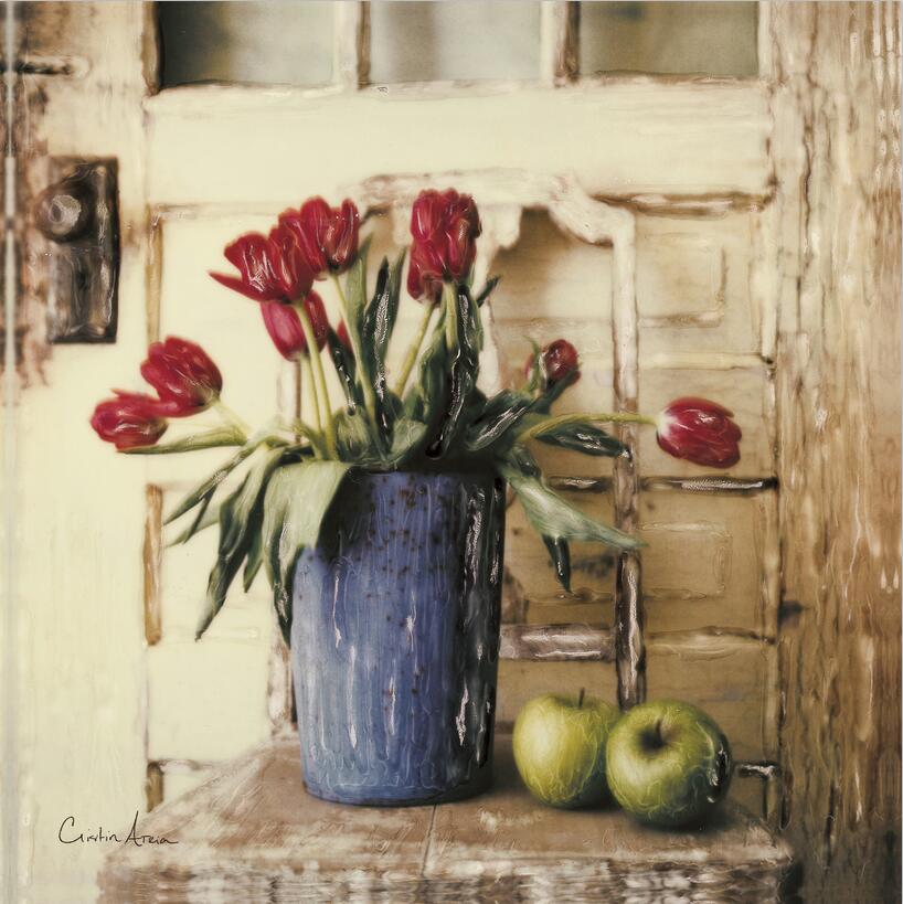 Vintage Fruit Flower Tulips Oil Painting Canvas Art