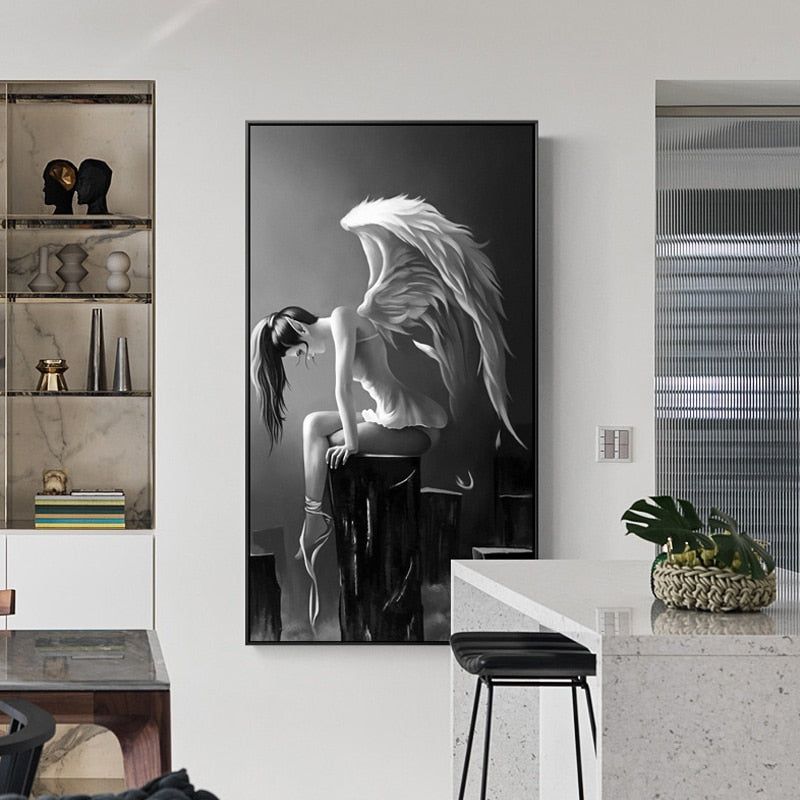 Angel Wings Black And White Canvas Art