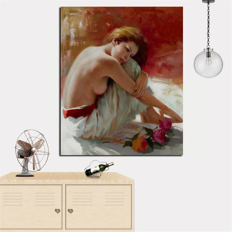 Sexy Woman Portrait Oil Painting Canvas Art