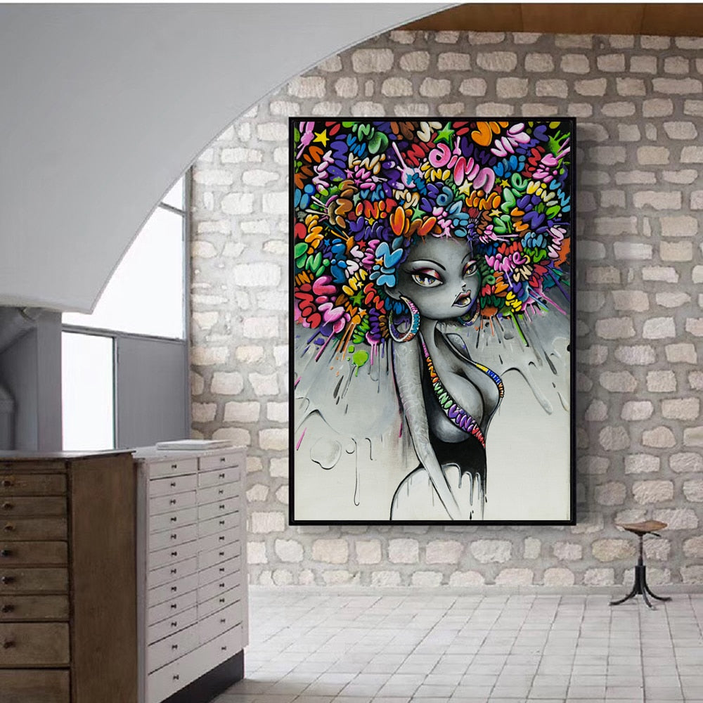 Lady Kids Graffiti Street Style Canvas Art