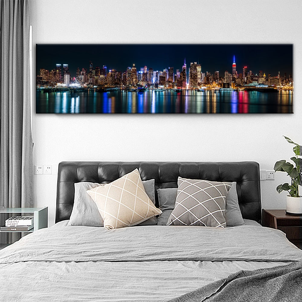 Night Skyline Of Manhattan Canvas Art