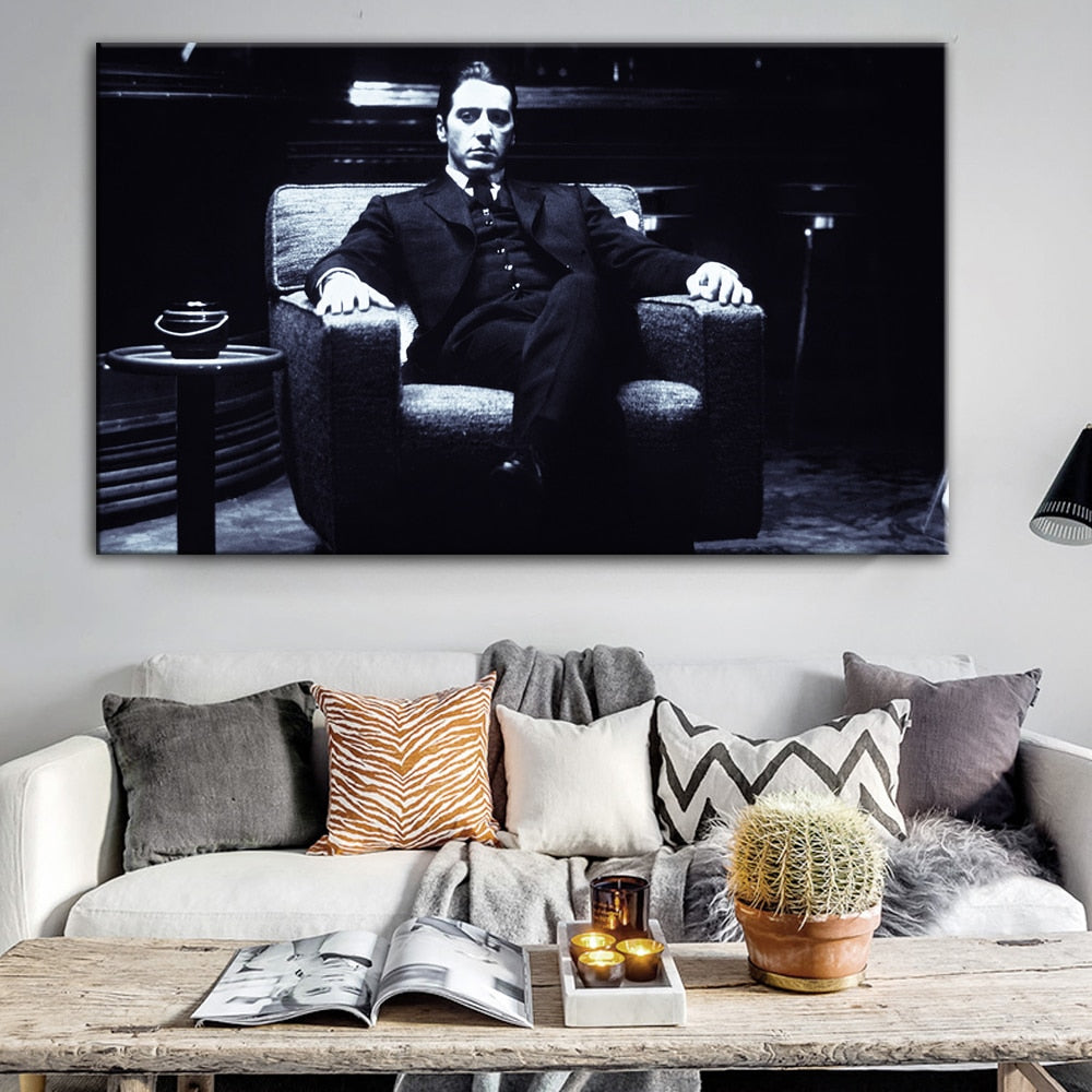 Black and White Man on Couch Canvas Art