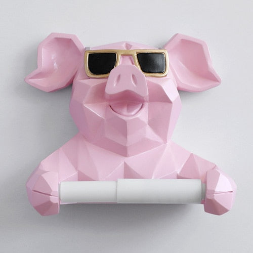 Pig Cat Paper Holder Statue