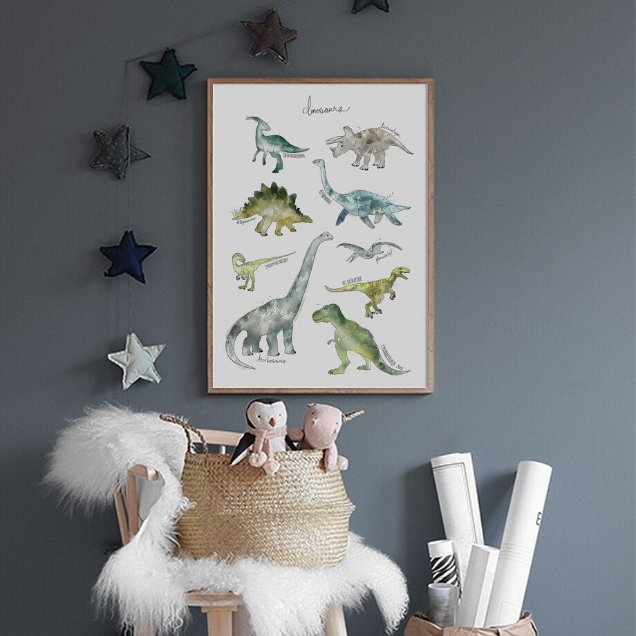 Animal Dinosaur Lion Fox Deer Nursery Room Canvas Art