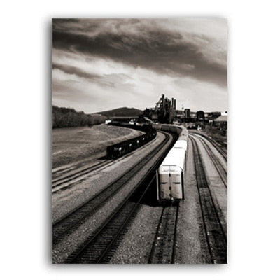 Black and White Manhattan Plane Train Canvas Art