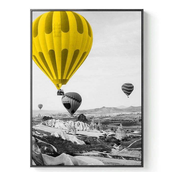 Black And White Yellow Hot Air Balloon Canvas Art