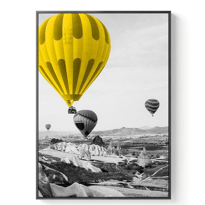 Black And White Yellow Hot Air Balloon Canvas Art