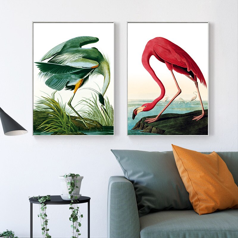 Pink and Green Crane Canvas Art