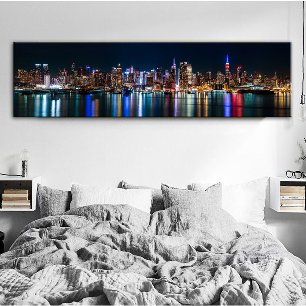 Night Skyline Of Manhattan Canvas Art