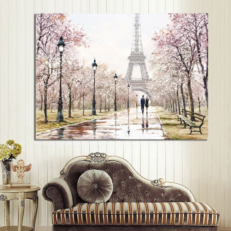 Romantic Couple Paris Eiffel Tower Oil Painting Canvas Art