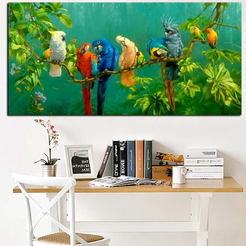 Parrot Bird on Branches Oil Painting Canvas Art