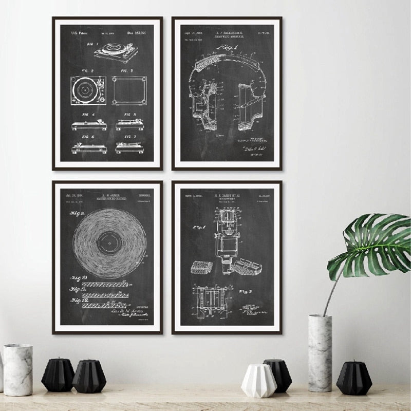 DJ Equipment Patent Blueprint Canvas Art